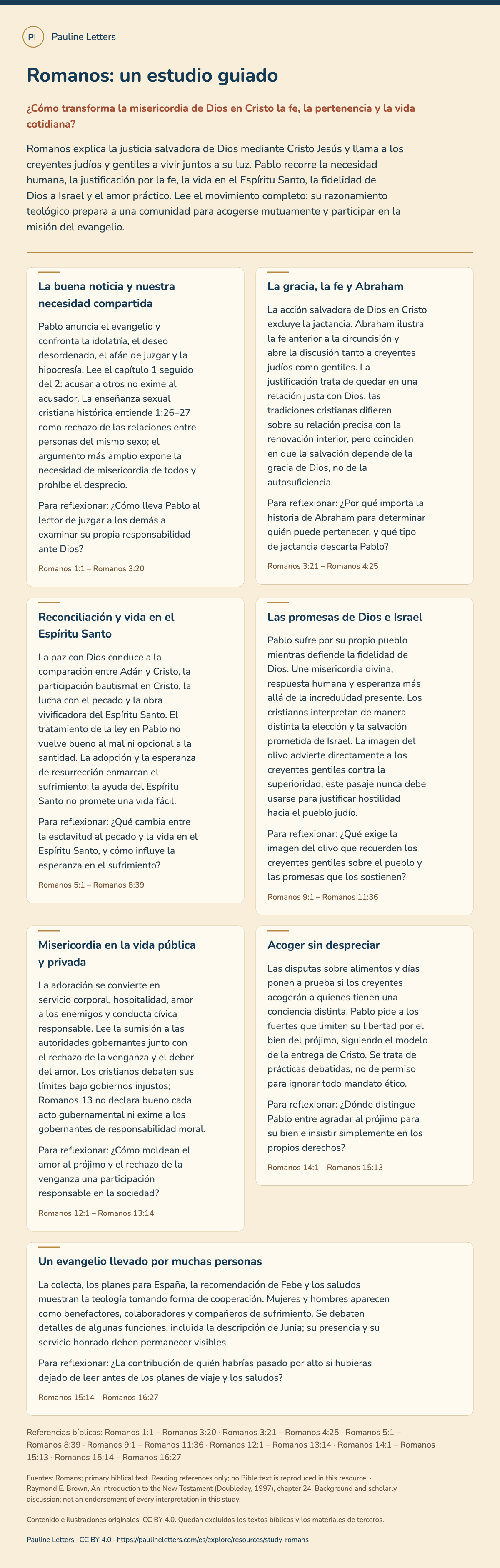 Romanos: un estudio guiado. Sigue el evangelio desde la necesidad humana y la gracia de Dios hasta una vida reconciliada en comunidad, en siete sesiones.